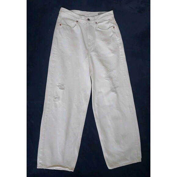 Ladies Allsaints Jayce White Denim Distressed Hi Waist Ankle Wide Leg Size 27 - Picture 2 of 9